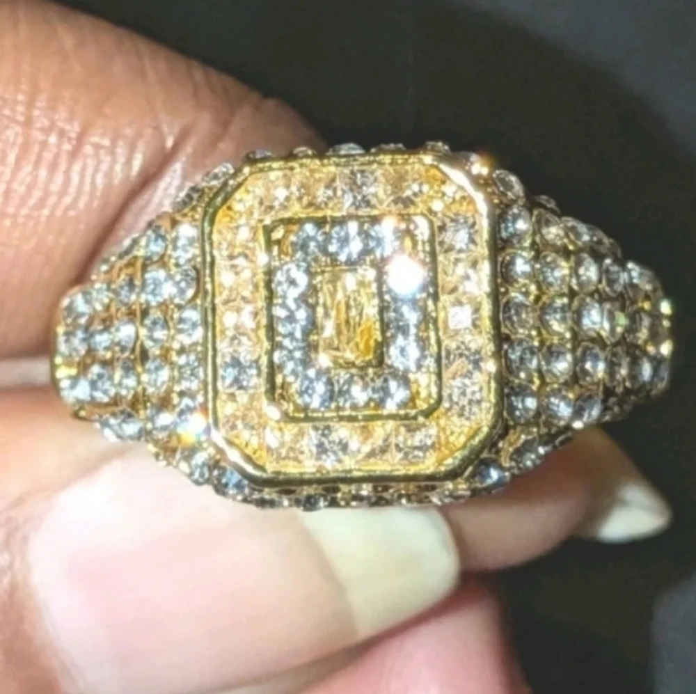 Elegant Mens Simulated Diamonds With 2ct 14k Yellow gold Plated Ring Sz 12